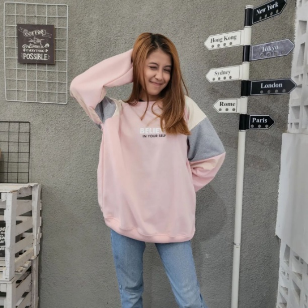 Sweater Crewneck BELIVE 2XL Switer Oblong Bigsize Oversize Atasan Kasual Model Kekinian Korean Style Jacket Outfit Terbaru