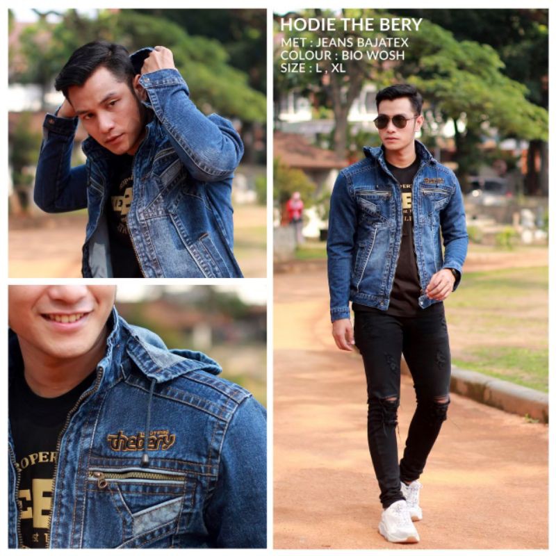 JAKET JEANS PRIA THE BERY KERAH HOODIE VARIASI MURAH