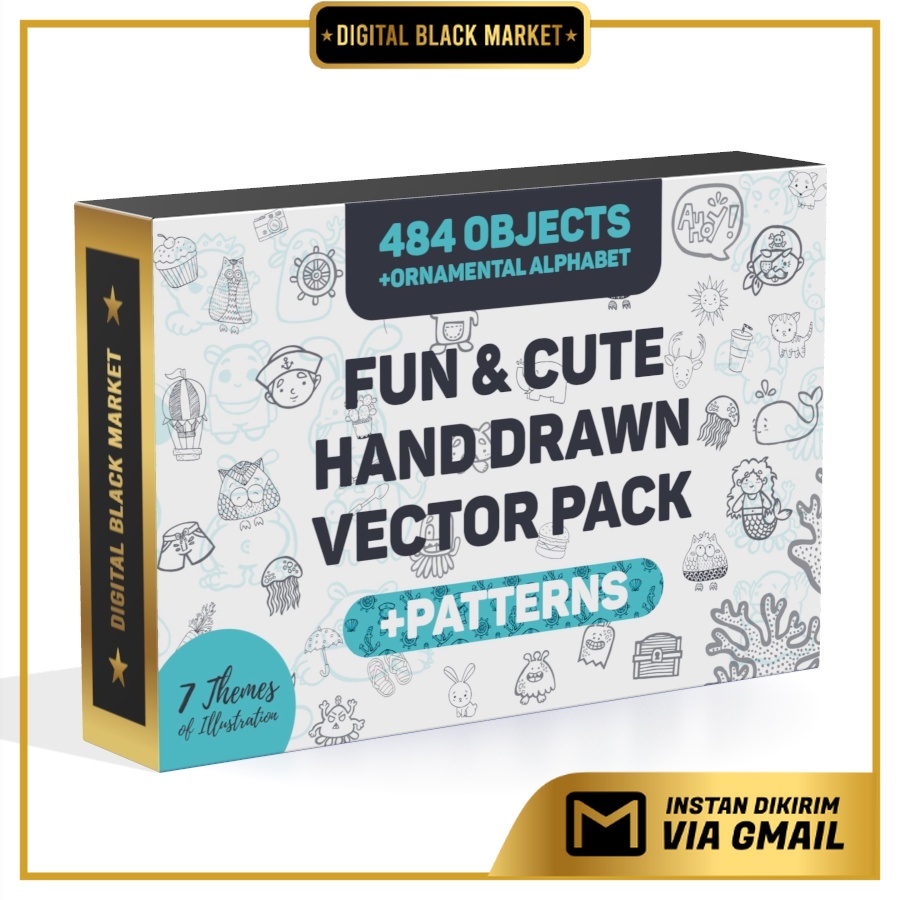 Fun &amp; Cute Hand Drawn Vector Pack +Patterns - Vector Designs