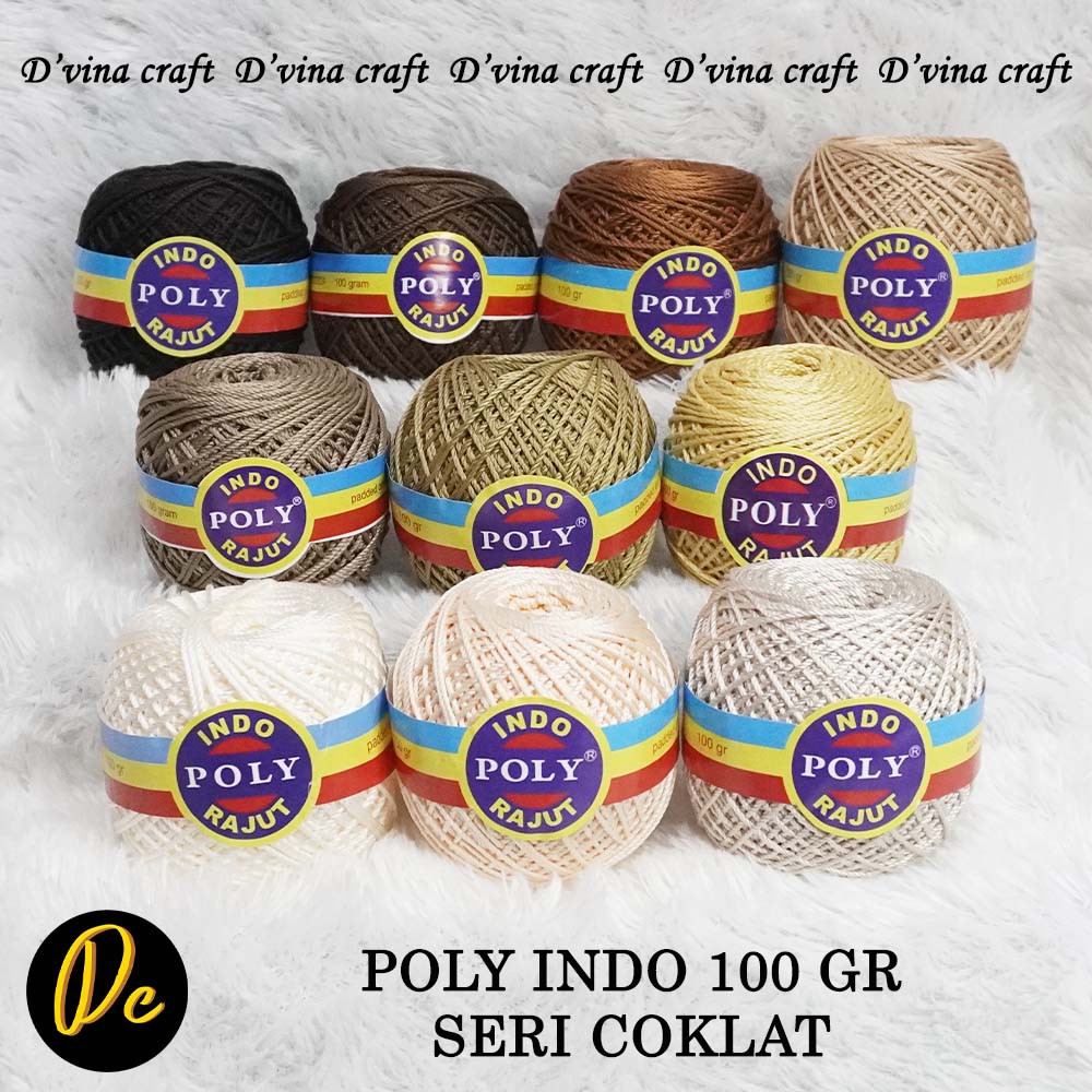 BENANG RAJUT POLY INDO SERI COKLAT, POLY KILAP 100 GR