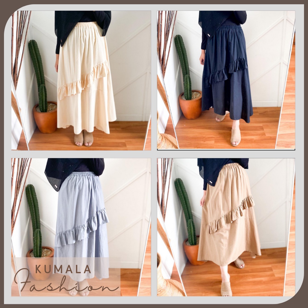 Rok Aidha Skirt Rok Payung Panjang Terbaru Korean Style Rok Wanita Bahan Linen Pinggang Karet Motif 