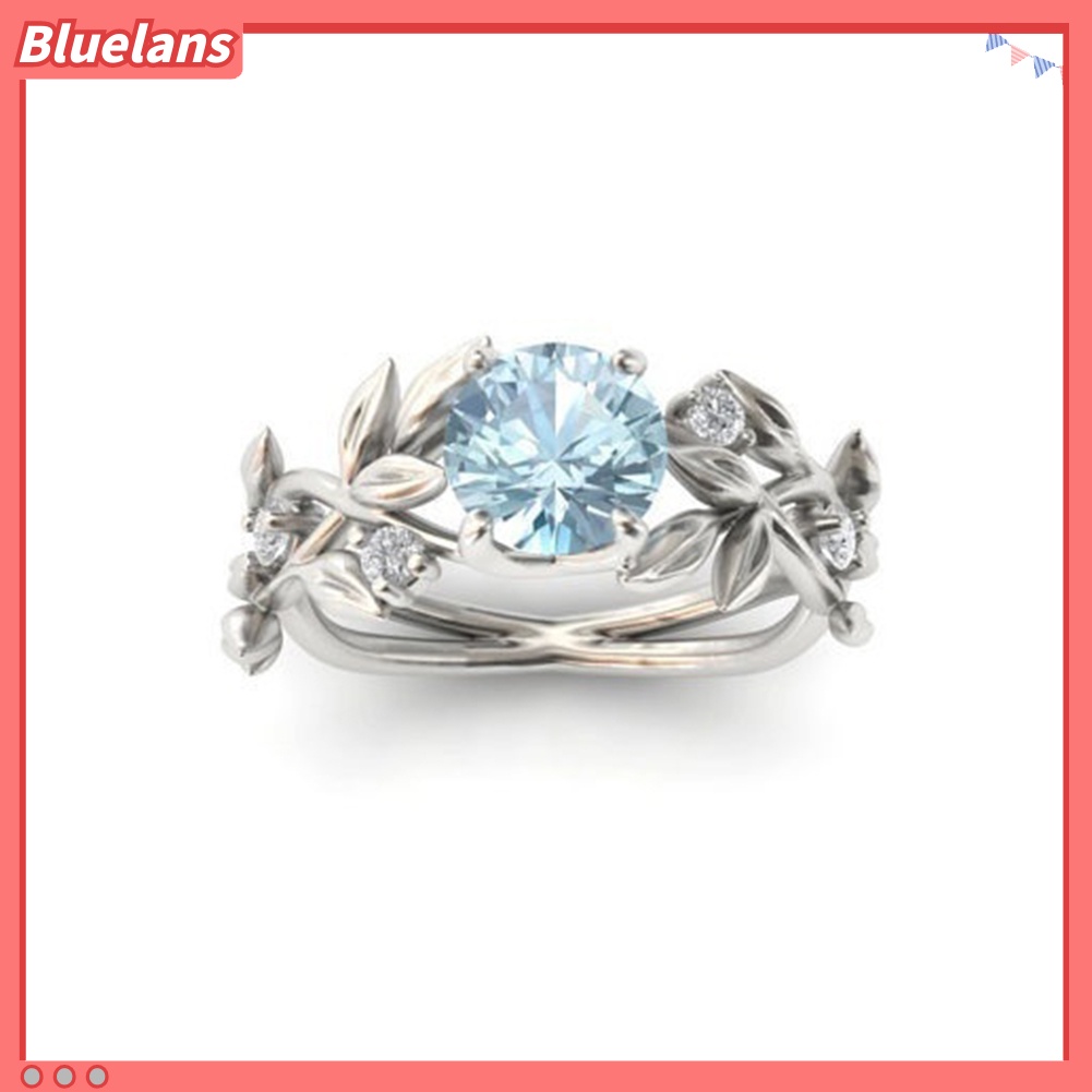 Bluelans Cincin Desain Daun Rambat Hollow Aksen Berlian Imitasi Untuk Wanita