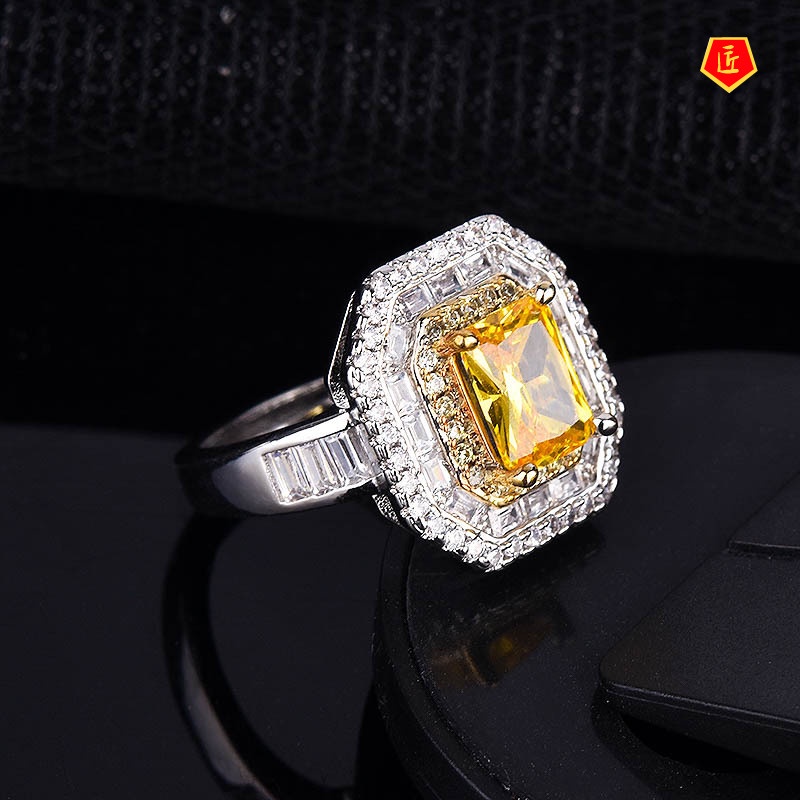 [Ready Stock]Luxury Design Square Yellow Diamond Ring for Women