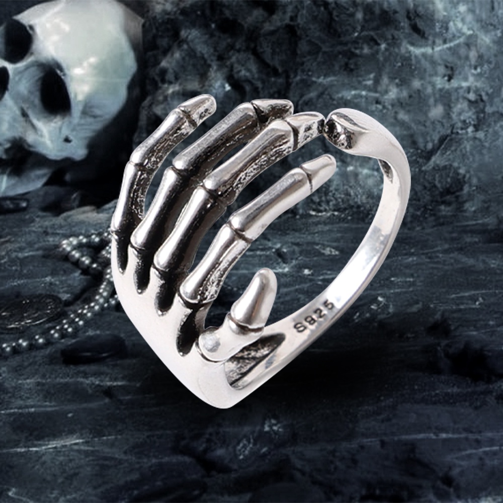 Vintage Silver Color Five-finger Palm Ring for Women Men Retro Open Dark Hip-hop Halloween Party Jewelry