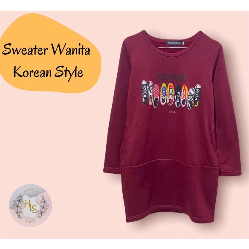 SWEATER WANITA WARNA MERAH CASUAL KOREAN STYLE