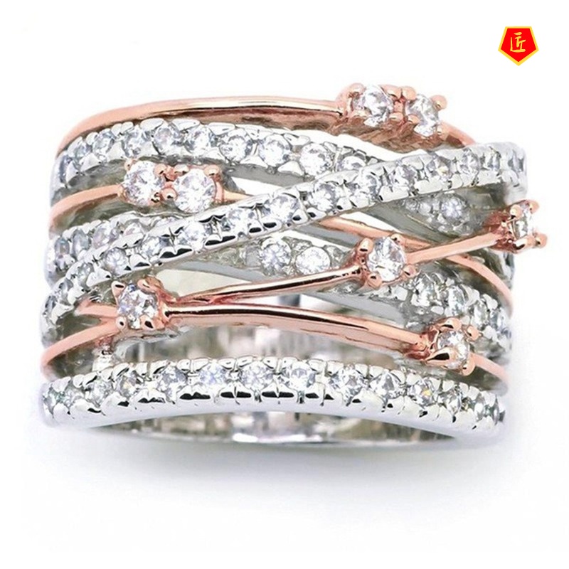 [Ready Stock]New Rhinestone Micro-Inlaid Zircon Ring Europe and America Creative