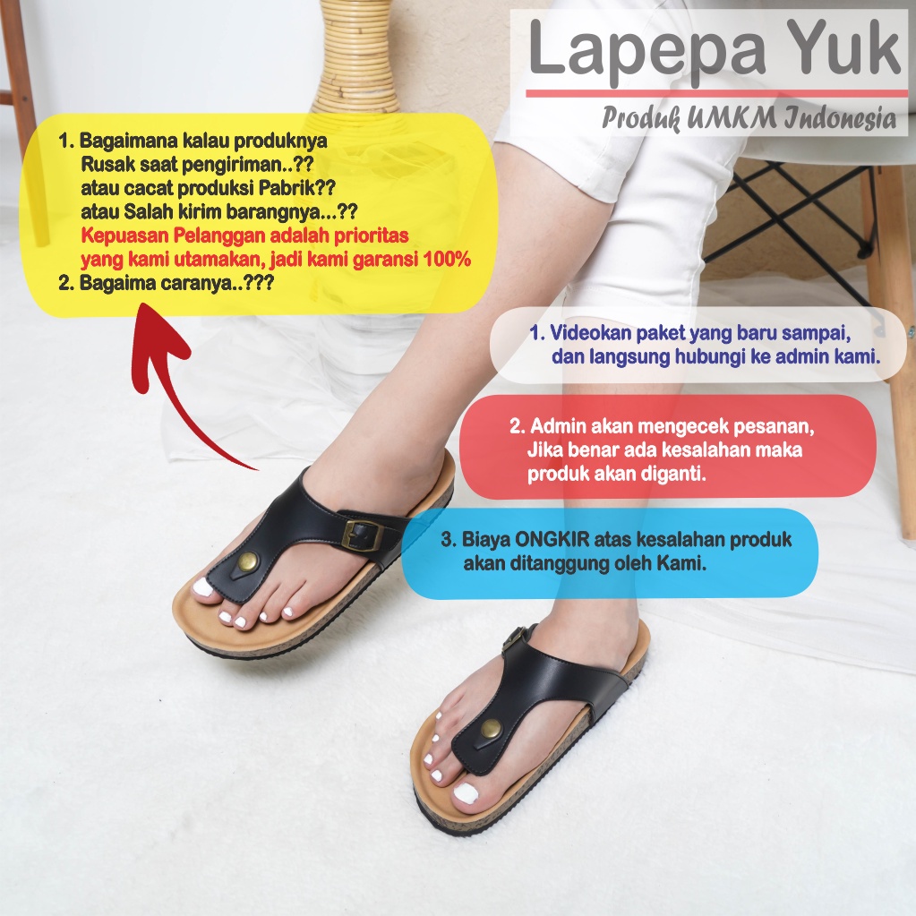 LAPEPA YUK - Sandal Wanita Casual Model Jepit Birken Sol Puyuh KANIA ALL COLOR Sendal Cewek Kulit Santai Japit Gesper Empuk Warna Black Hitam Putih Sandal Capit Perempuan Anti Slip Premium Original Kekinian Terbaru Shoes ORI Mall Official Store