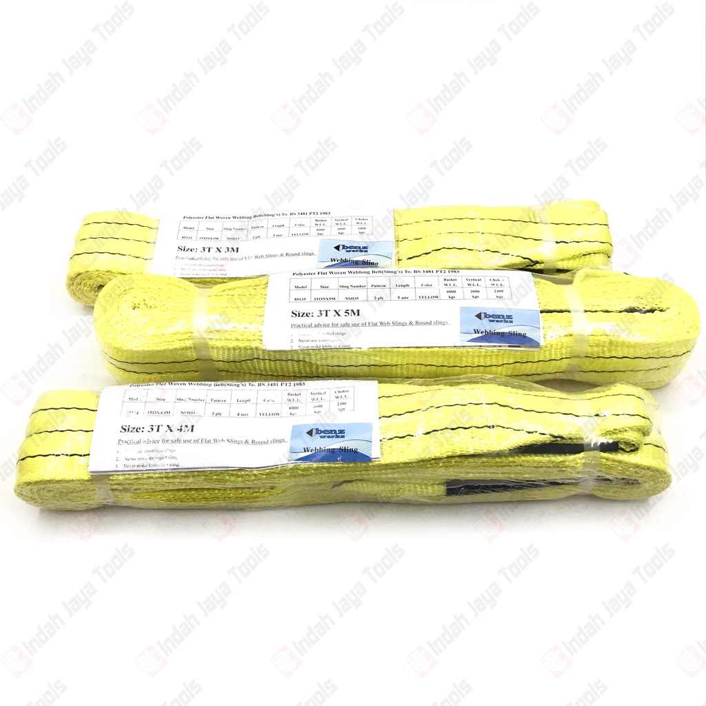 BENZ Webbing Sling Belt 3 TON Kuning - Tali Angkat Double Ply