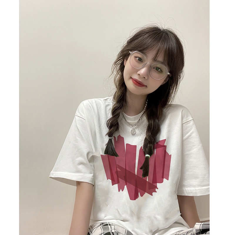 EUNII T-shirt Kaos Wanita Lengan Pendek Eropa Dan Cinta Retro Longgar Korean Style/Kaos Atasan Wanita/Baju Kaus Oversize Wanita