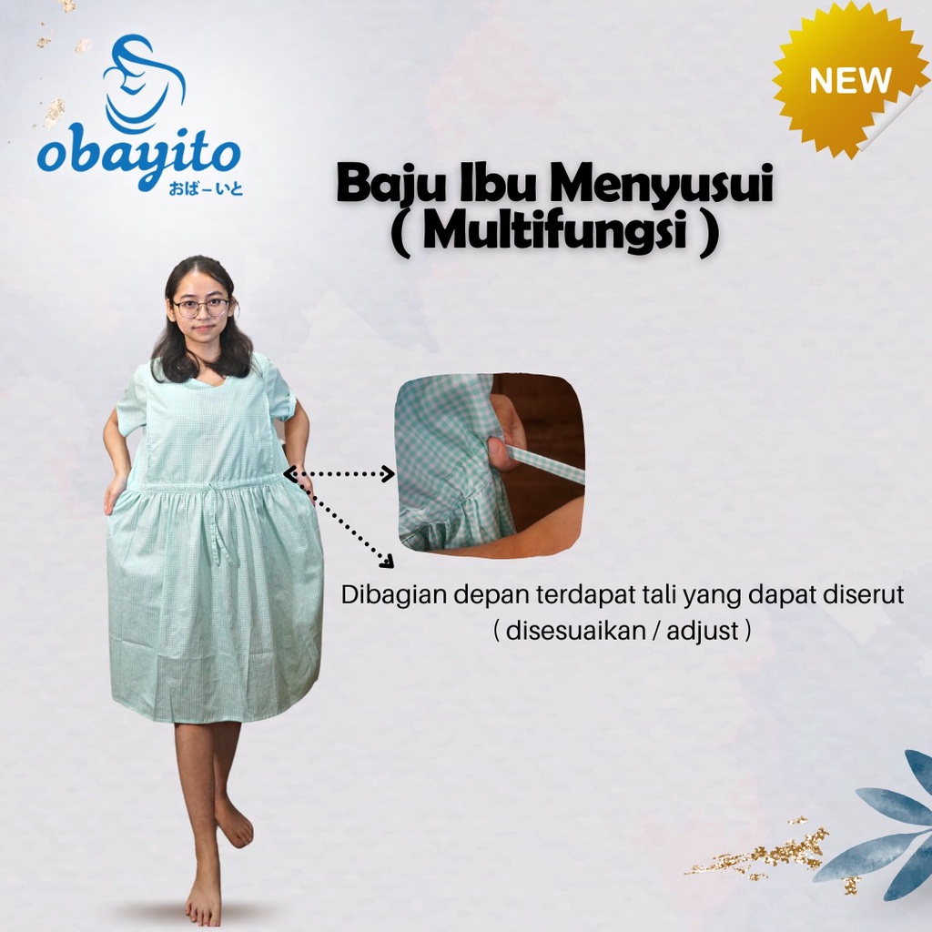 OBAYITO Mia Bebo DASTER MENYUSUI DASTER HAMIL BAJU HAMIL BAJU IBU MENYUSUI DENGAN BUKAAN KANAN KIRI MULTIFUNGSI ALL SIZE