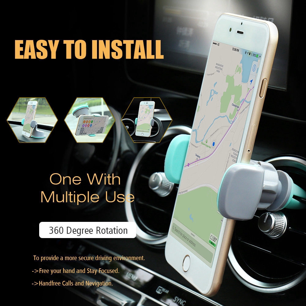 Universal 360 Rotation Car Mobile Phone Holder / 3 in1 Windshield,Center Panel,Air Vent Clip Phone GPS Mount / in Car Smartphone Stand / Kompatibel dengan iPhone 11 Pro XS Max Android Phone Xiaomi Huawei Samsung