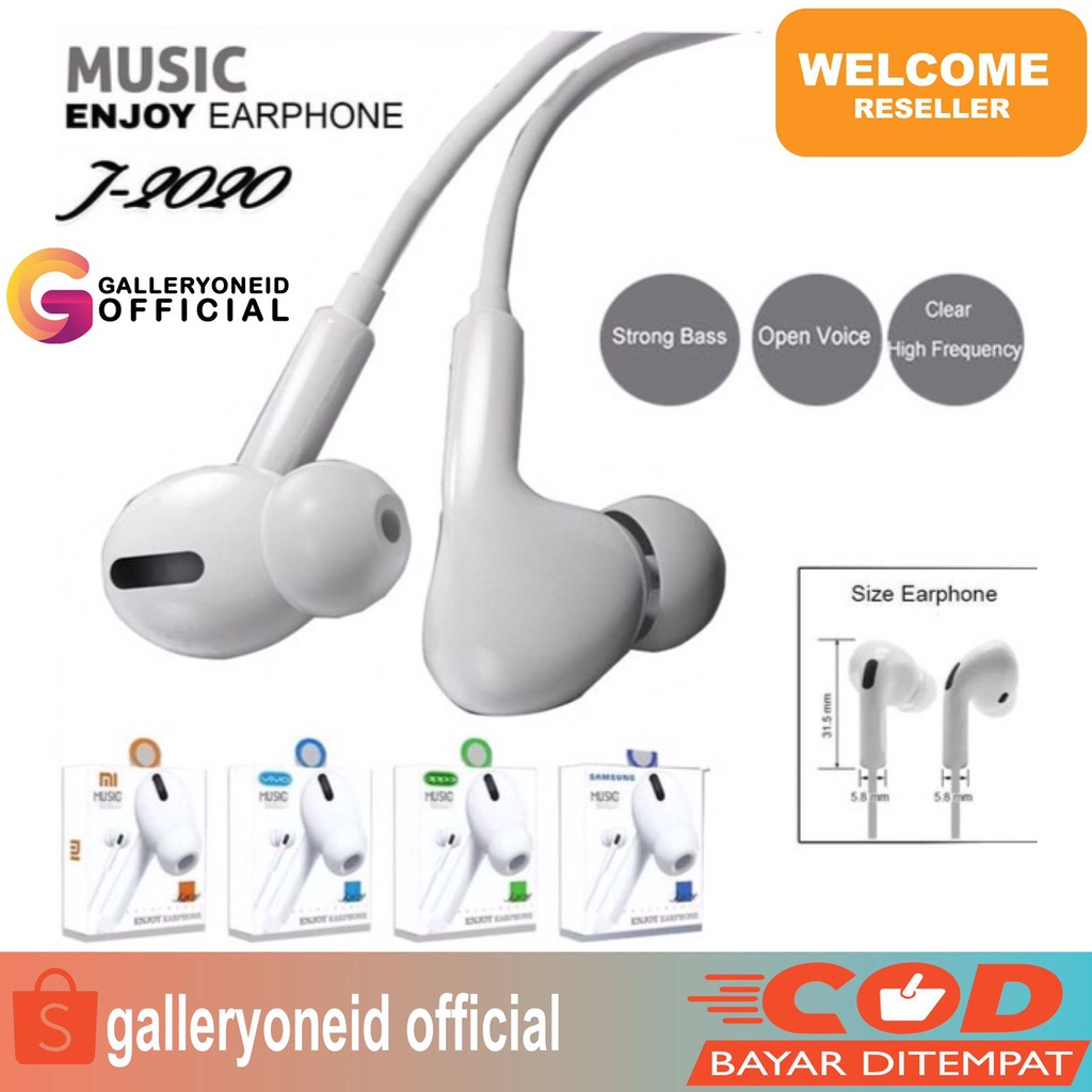 Headset Earphone Music Enjoy J2020 Jack 3.5mm Handsfree Stereo Super Bass Aksesoris Handphone Hp GALLERYONE gallery one