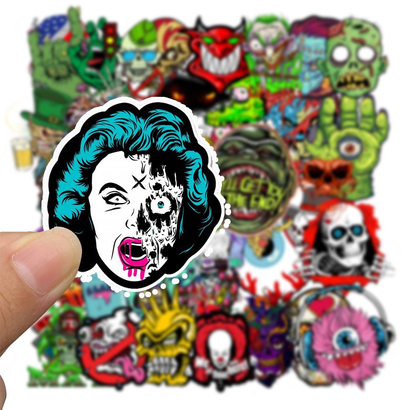 50pcs Graffiti Skull Punk Rock Dark Diy Stickers For Laptop Skateboard Guitar Car Helmet