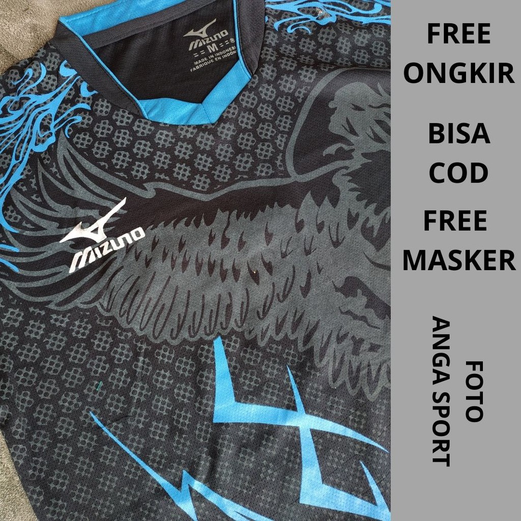 SETELAN SERAGAM JERSEY VOLLY WANITA KAOS FUTSAL PRIA BAJU BADMINTON COWOK MOTIF GARUDA LIST BIRU