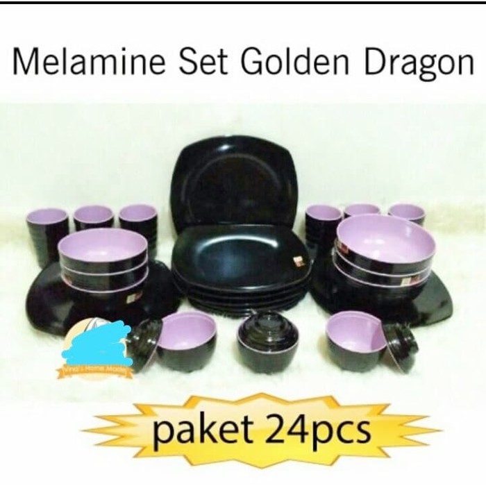 Top PERLENGKAPAN MAKAN GOLDEN DRAGON 1 SET MANGKOK PIRING GELAS UNGU   Ungu Unik