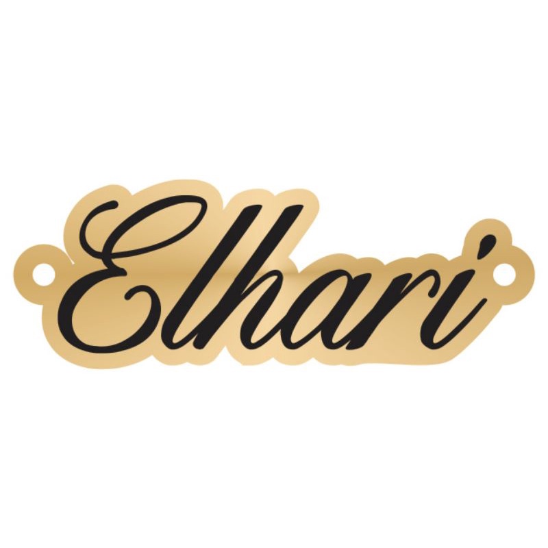 

label akrilik Elhari gold ukuran 1,1x3 cm