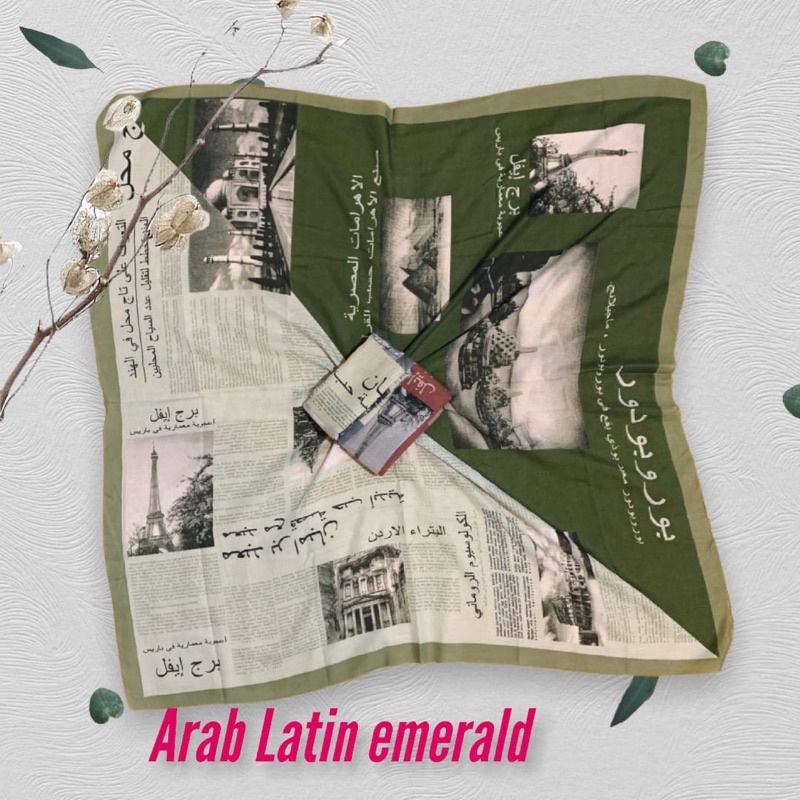 (COD) TERLARIS !!! HIJAB KORAN ARAB / KRUDUNG VOAL MOTIF ARAB / HIJAB VIRAL / HIJAB SEGI EMPAT-Arab latin hijau