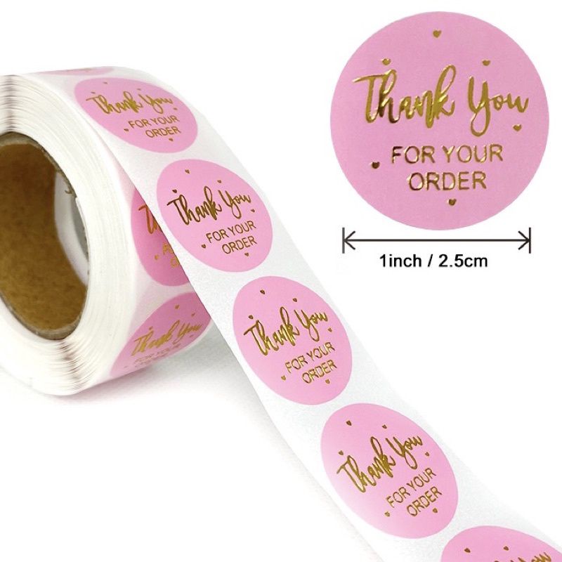 

Sticker Souvenir Stiker Thank You Pink Emas 500pcs 2.5cm