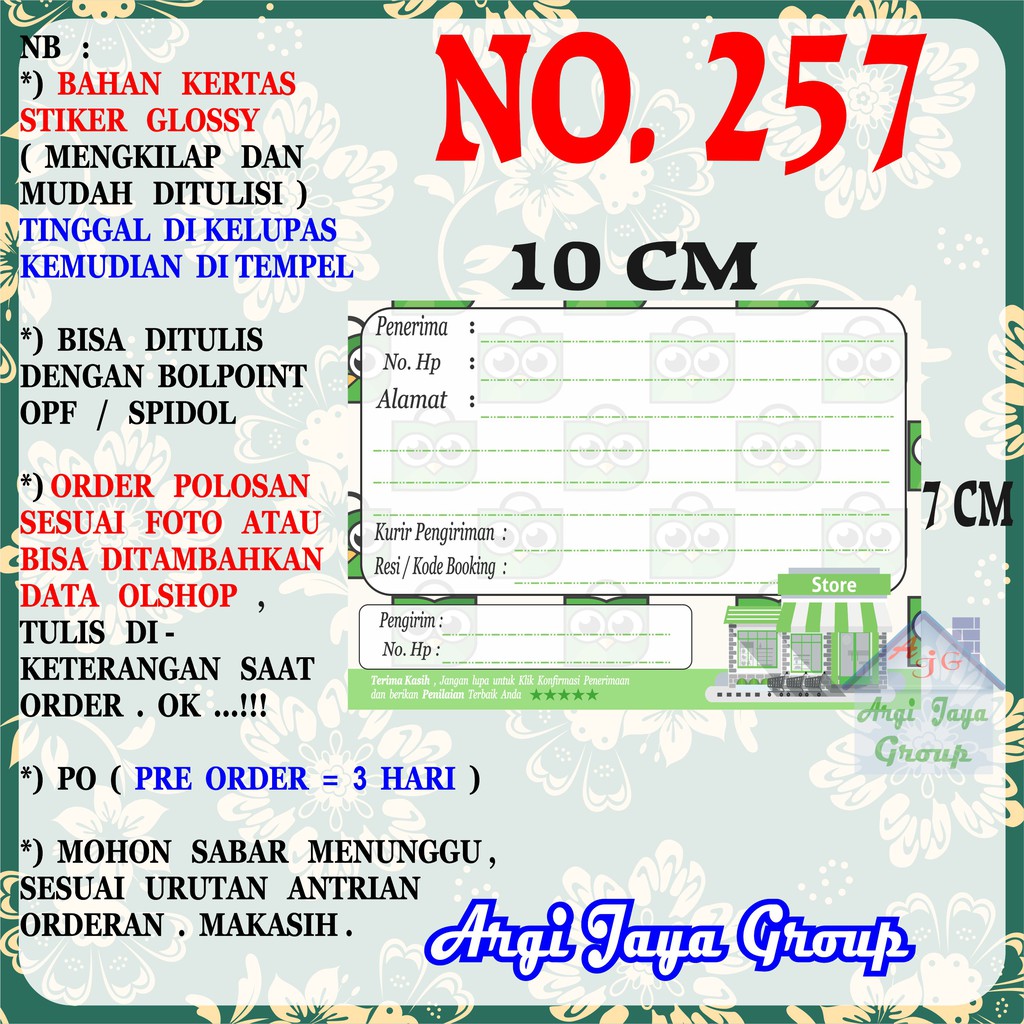 

Stiker Pengiriman - Sticker Alamat Olshop Murah Nomer 257 - 10x7 cm - Glossy