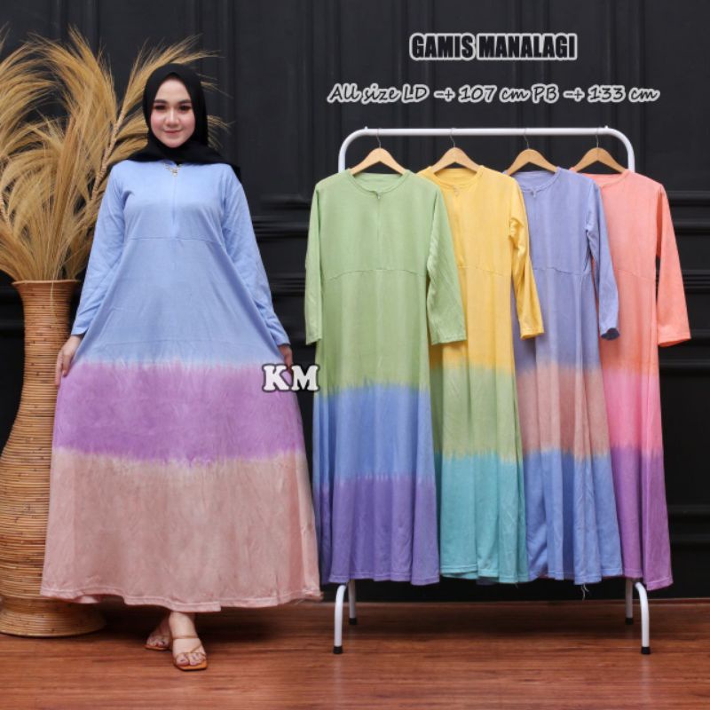 Gamis Kaos Manalagi Jumputan Abstrak Zipper Depan - Grosir Gamis Syari