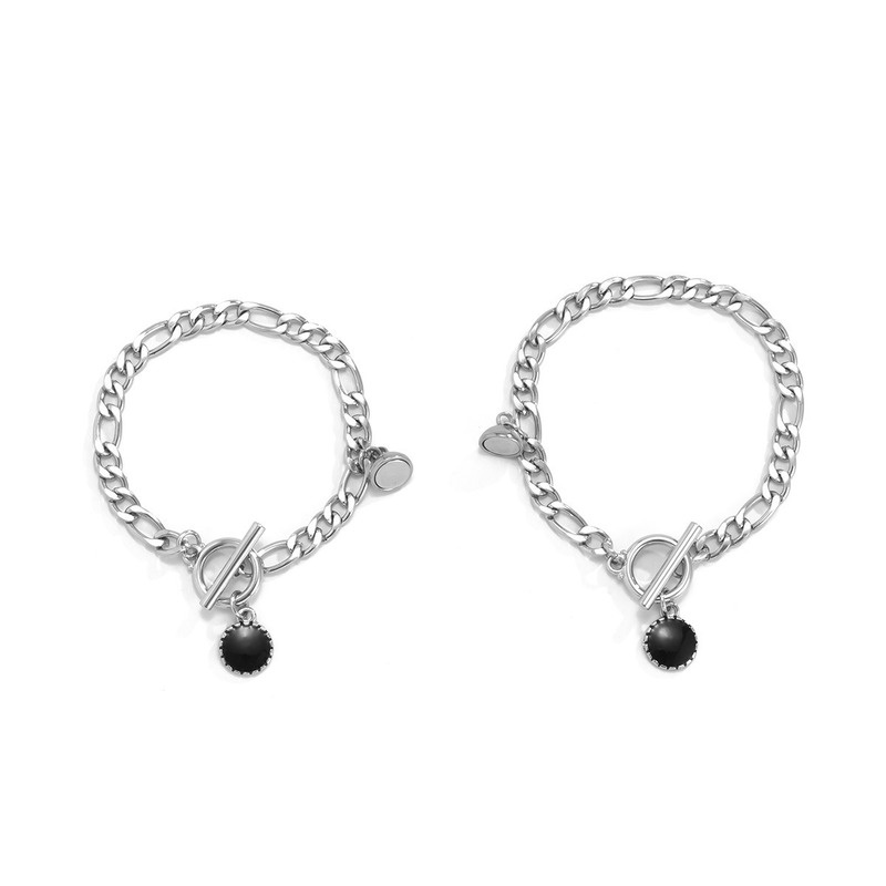 2pcs Gelang Rantai Bahan Stainless Steel Warna Silver Gaya Punk Untuk Wanita