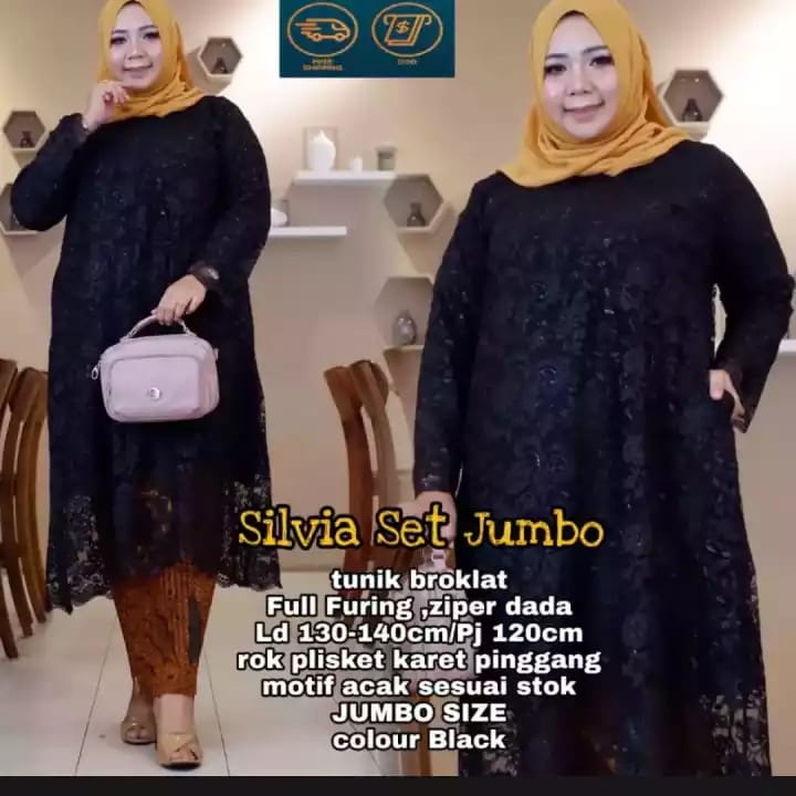 atasan tunik brukat kebaya JUMBO TERBARU/kebaya brokat modern/kebaya pesta kondangan Hitam