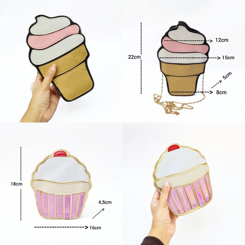 TW1907 Tas Anak Es Krim Selempang Remaja Cewek Abg Unik Lucu Sling Cupcake