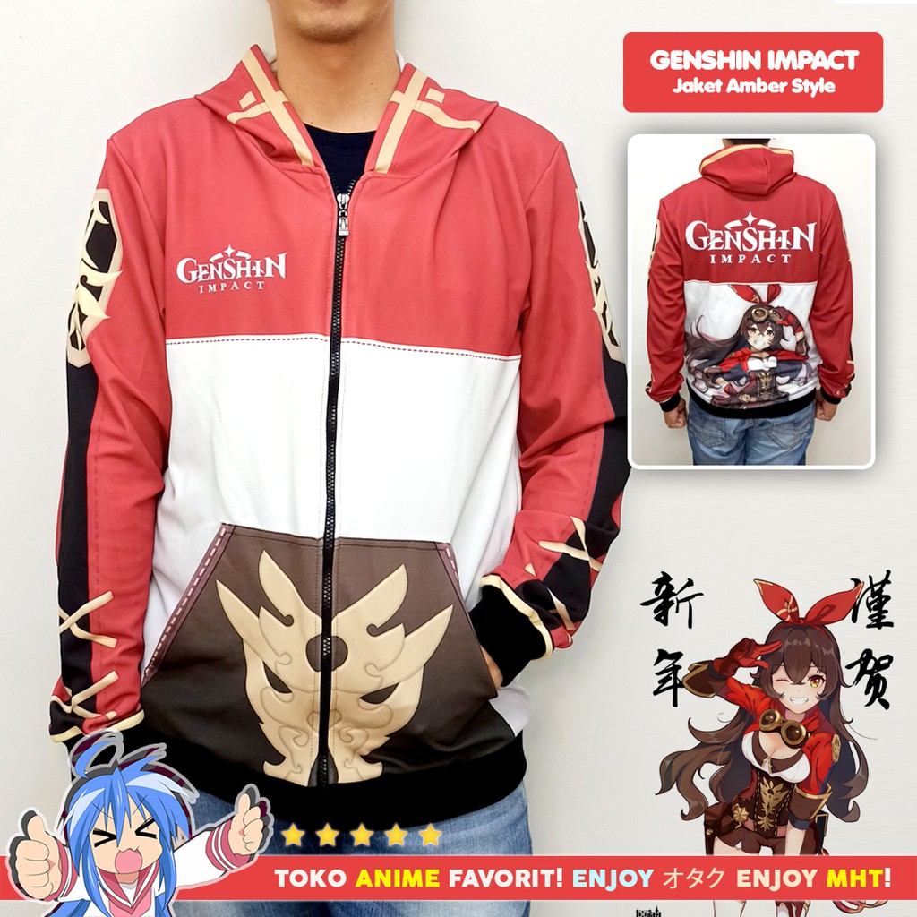 Jaket Hoodie Anime Game Full Print Genshin Impact Amber Style