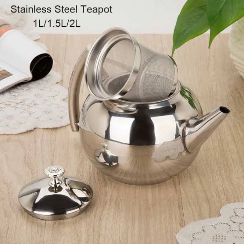 Teko Teh Dengan Saringan / Teko Teh Stainless / Kettle Teko Teh Teapot Dengan Filter Penyaring 2.4L