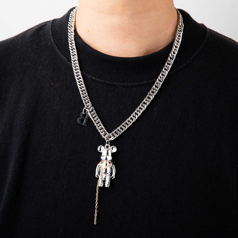 Kalung Rantai Tebal Liontin Huruf B Beruang Gaya punk hip Hop Untuk unisex