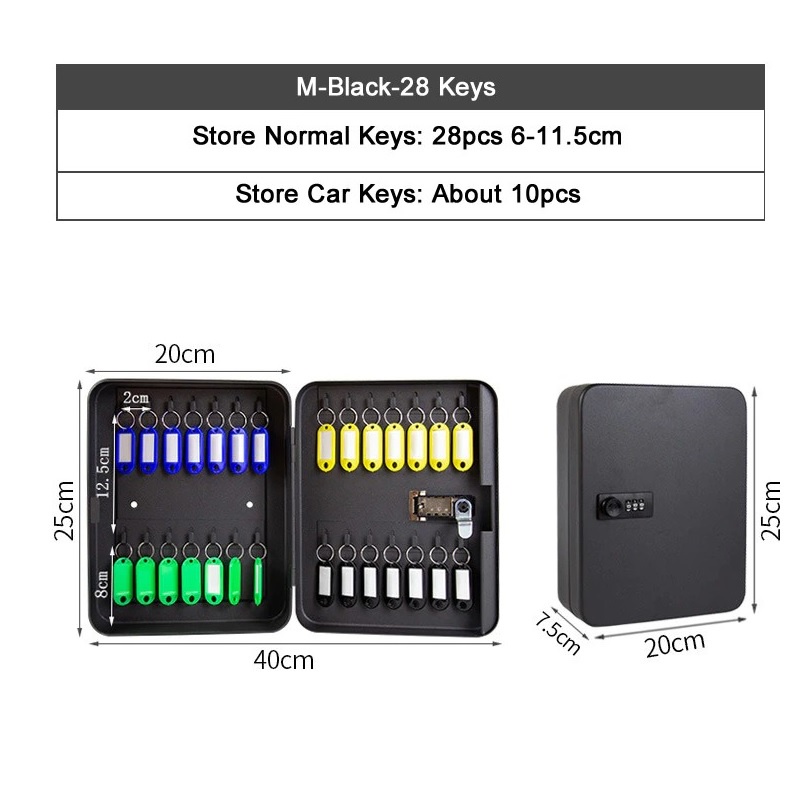 Wall Mount Safe Security Cabinet Box 28 Keys - Kotak Tempat Penyimpanan Kunci-Kunci Dengan 3-Digit Code Lock