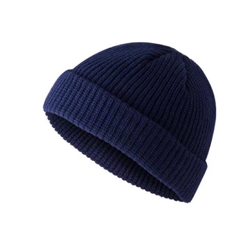 Topi Kupluk Beanie Hat RAJUT Polos Bahan WOOL Halus NAVY Short Distro