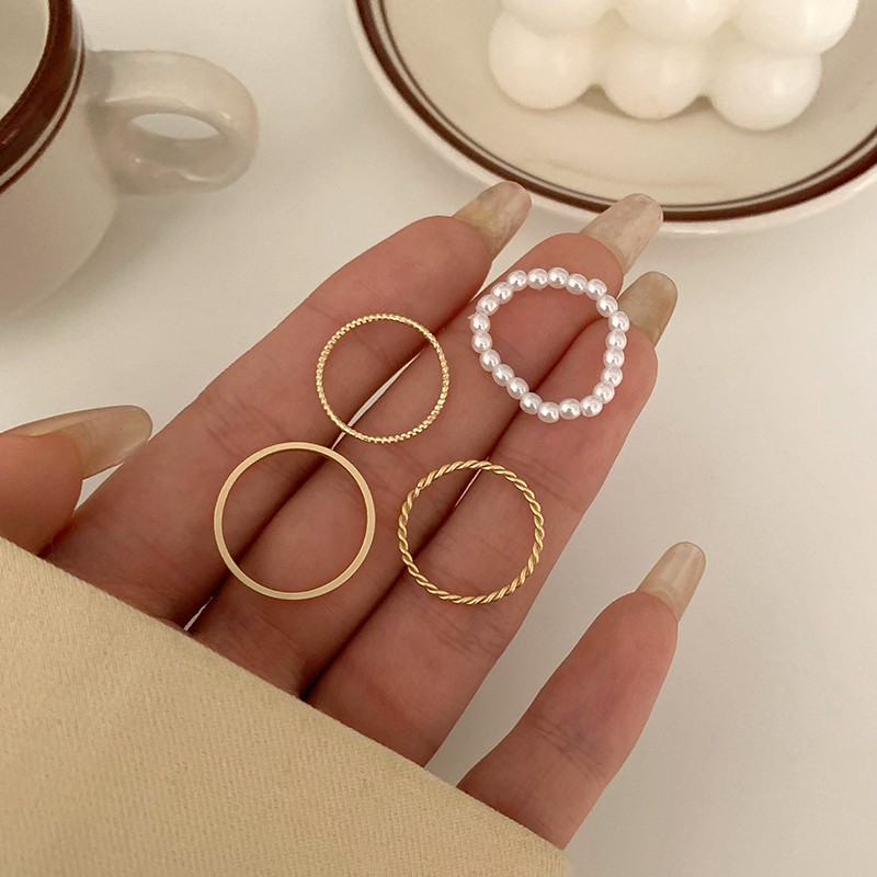 Four-piece Pearl Ring Accessories Simple Korean Retro