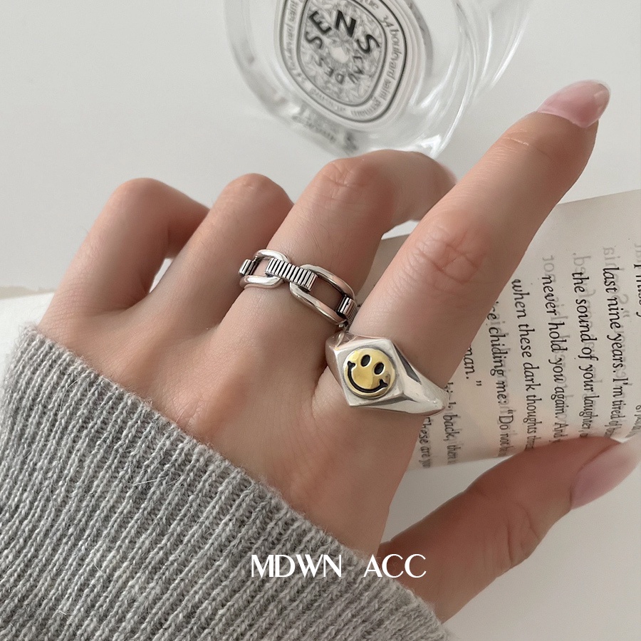 Cincin Model Terbuka Desain Smiley Gaya Trendy / Simple Untuk Wanita