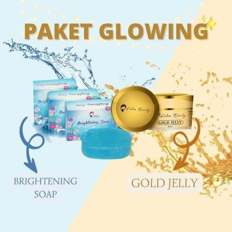paket glowing gold jelly dan brithening shop KEDAS beauty ORI 100% geratis gift cermin dan gantungan kunci