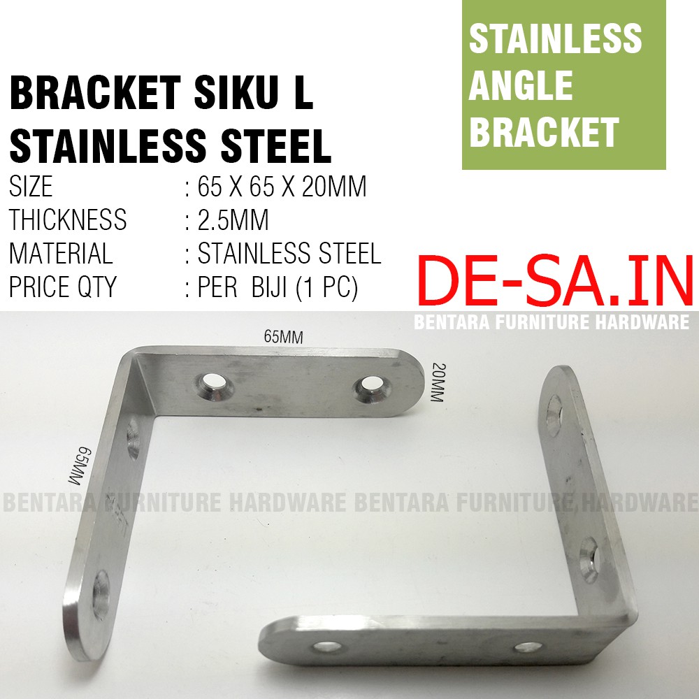 60-65 MM Siku Stainless Steel / Zinc Plate Braket Siku TEBAL 60 x 60 MM / 65 x 65 MM - L-Shaped Angle Bracket Fastener