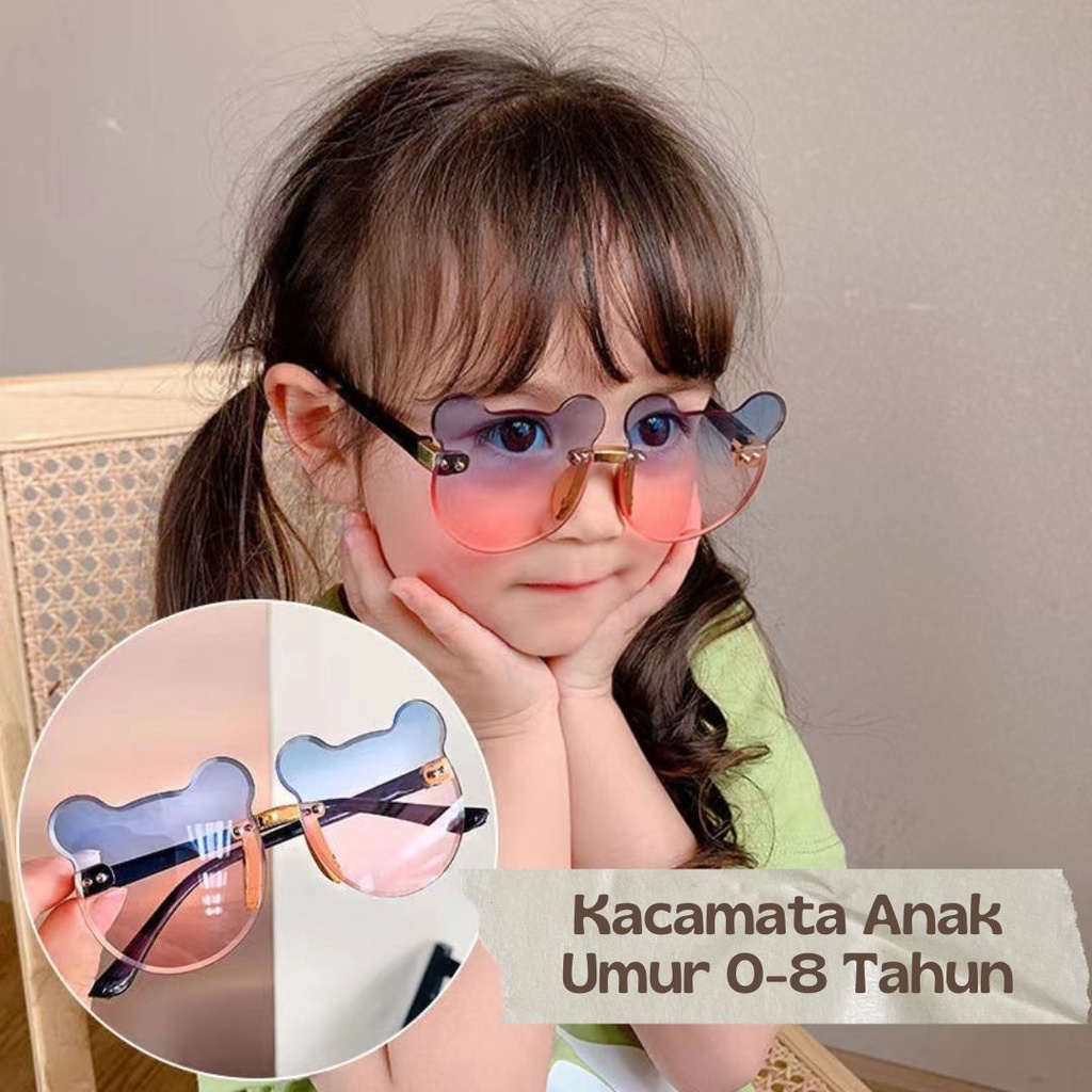 Kacamata Anak Tren Baru/Terbaru Anak-Anak Fashion Tanpa Bingkai Titanium Kacamata Telinga Beruang Kualitas Tinggi Impor Kacamata