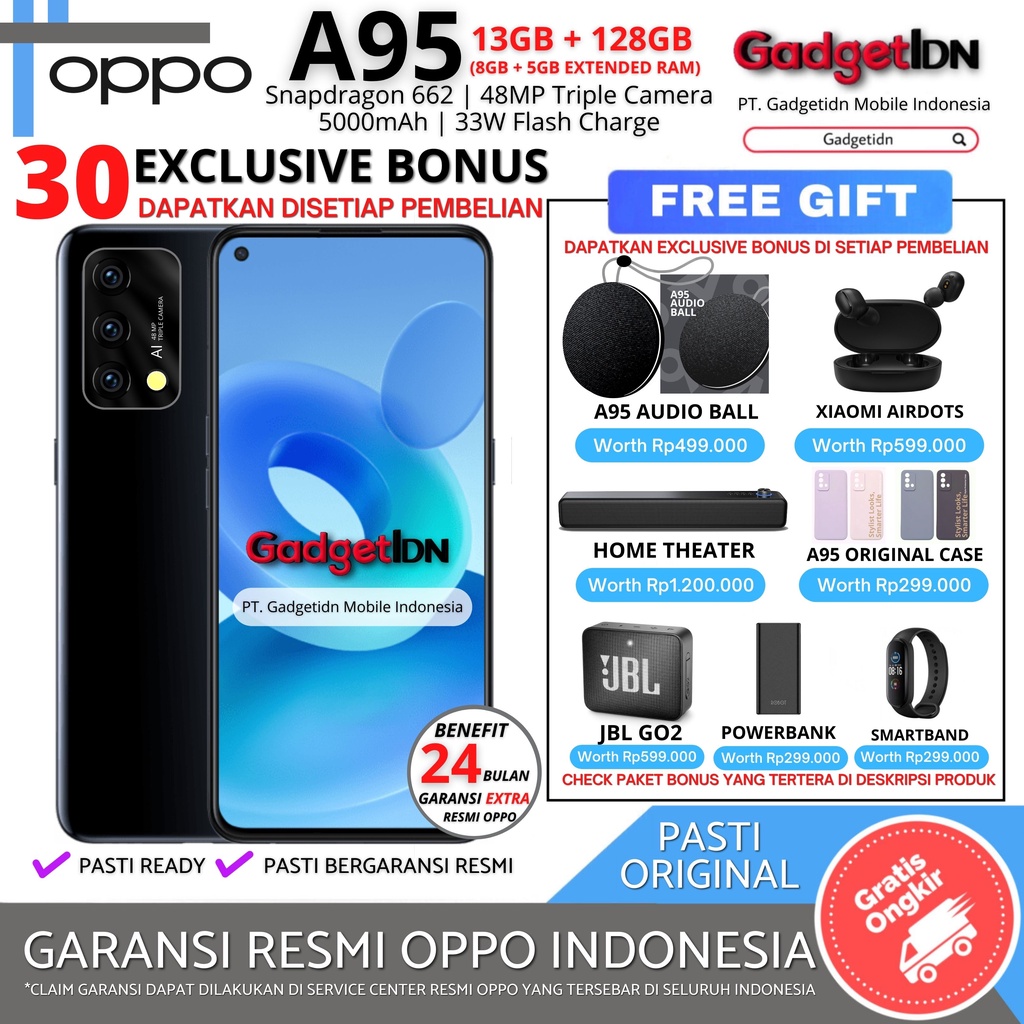 OPPO A95 13/128GB ( 8GB + 5GB EXTEDED RAM ) GARANSI RESMI OPPO