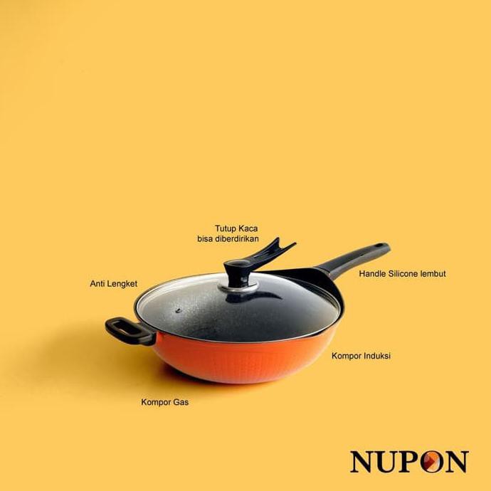 Panci Wok Pan NUPON Anti Lengket 36cm dan tutup kaca KOMPOR INDUKSI