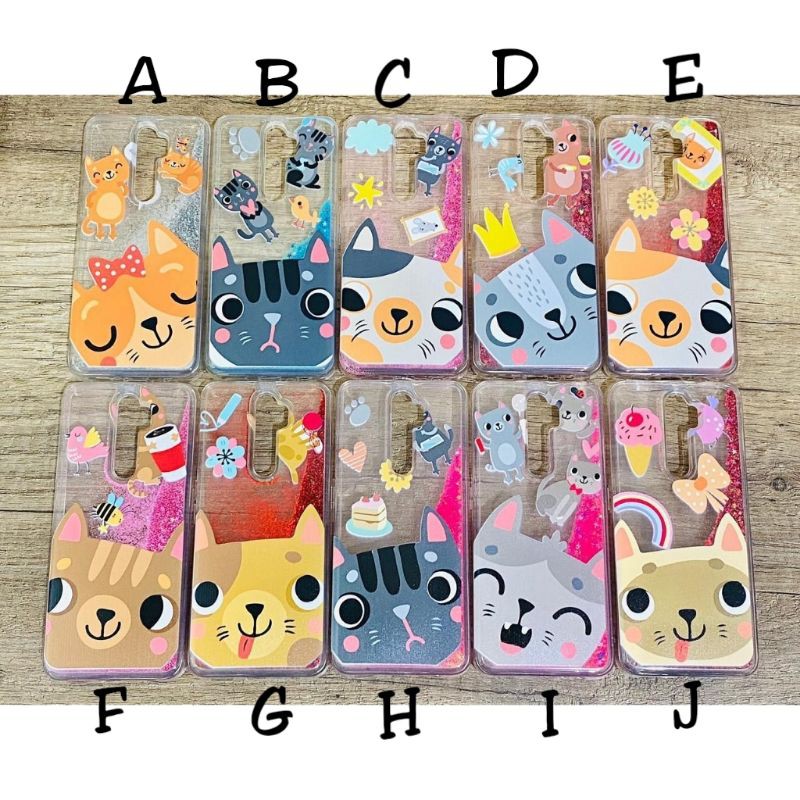 Case water Glitter cat REALME 6 Realme C2 Realme 5 Realme 5i Realme 5s XIAOMI Redmi Note 9 Pro