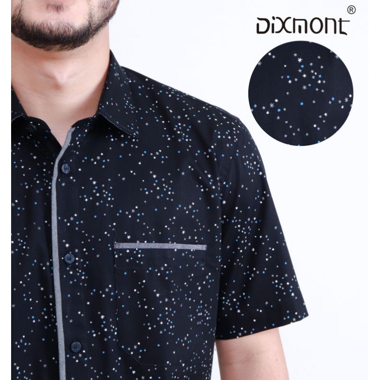 Dixmont Kemeja Pria Basic Formal Motif Lengan Pendek Hem MS01621