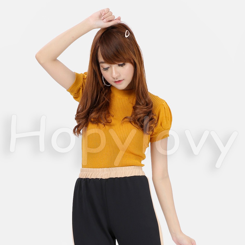 HOPYLOVY - Atasan Wanita Bahan Rajut Velove Knit Top