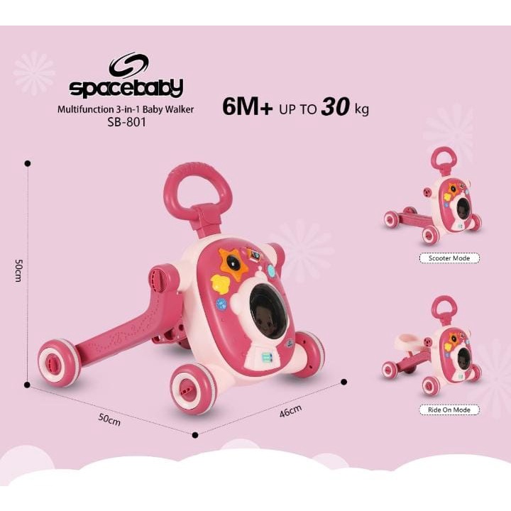 SPACE BABY WALKER 3 IN 1 WALKER MAINAN BAYI DORONG BELAJAR JALAN BABY PUSH WALKER SB 801