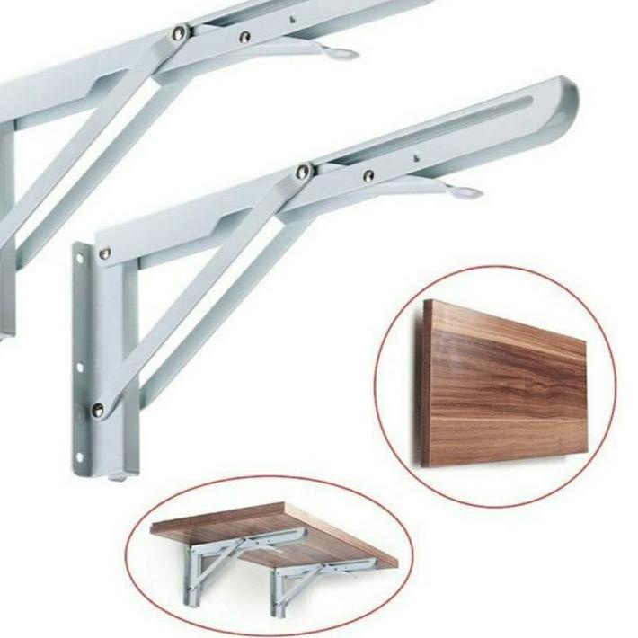 New Siku Meja Lipat Dinding Per Engsel Ambalan Rak Melayang Putih Sudut Besi Stainless ✓