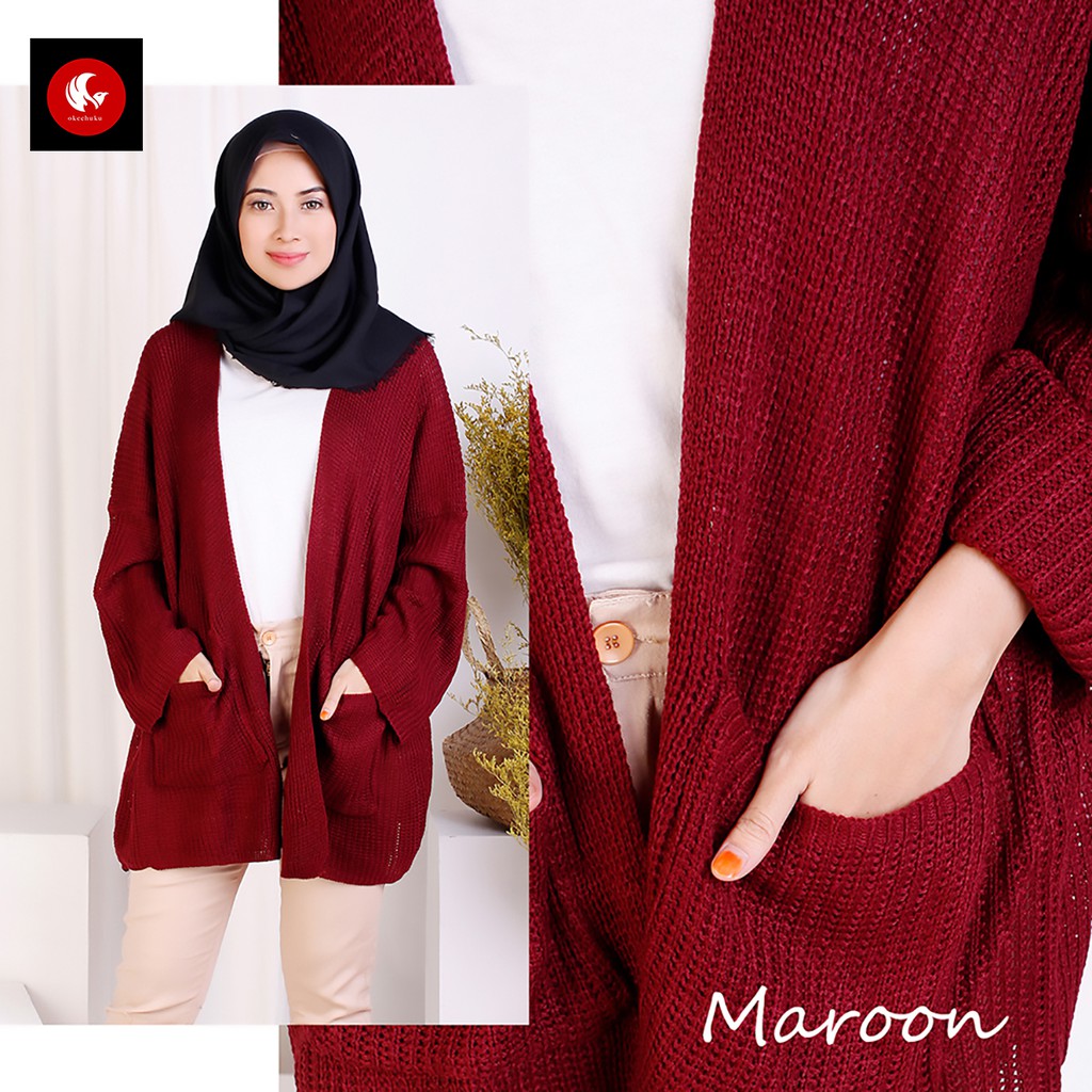 OKECHUKU Oversize Lavella Kardigan Wanita Outer Wanita Cardigan Rajut-Marun