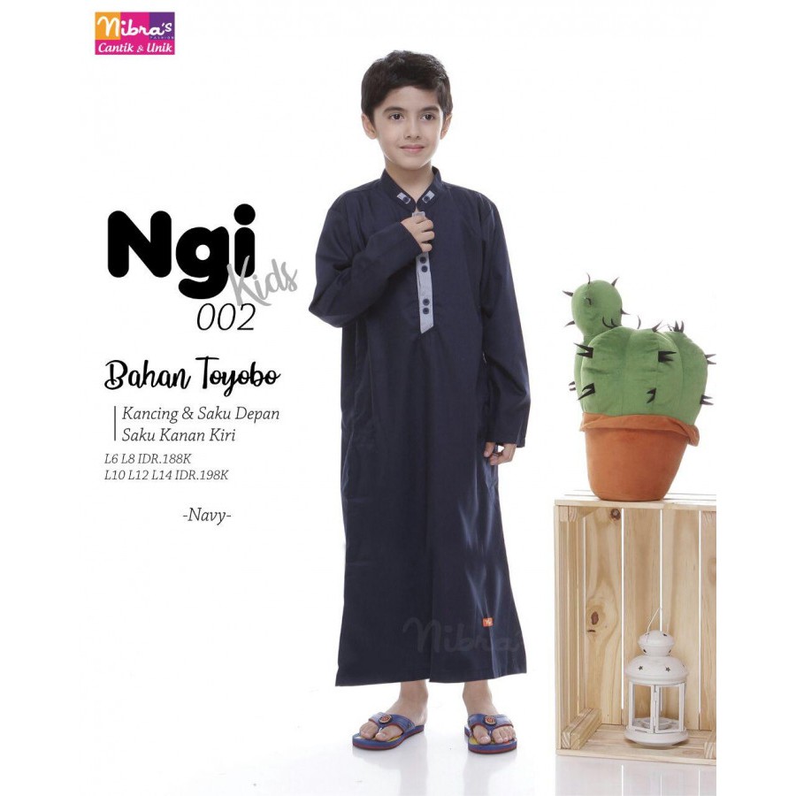 NIBRAS GAMIS IKHWAN KIDS NGI 02 NAVY BAHAN TOYOBO JUBAH ANAK LAKI FASHION MUSLIM