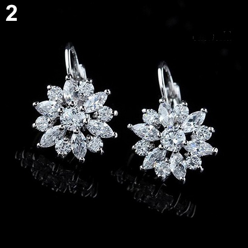 OW@ Women's Luxury Zircon Stone Flower Pattern Ear Studs Earrings Jewelry Gift