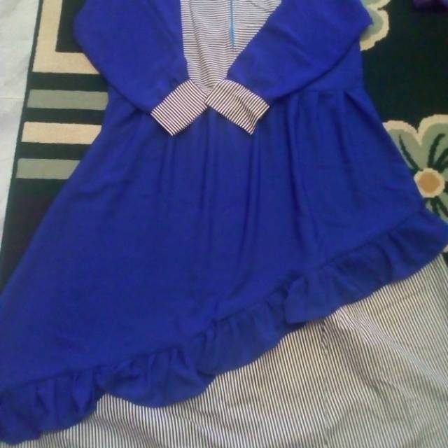 sale lebaran ld 140 cm gamis busui biru elektrik jumbo Bigsize