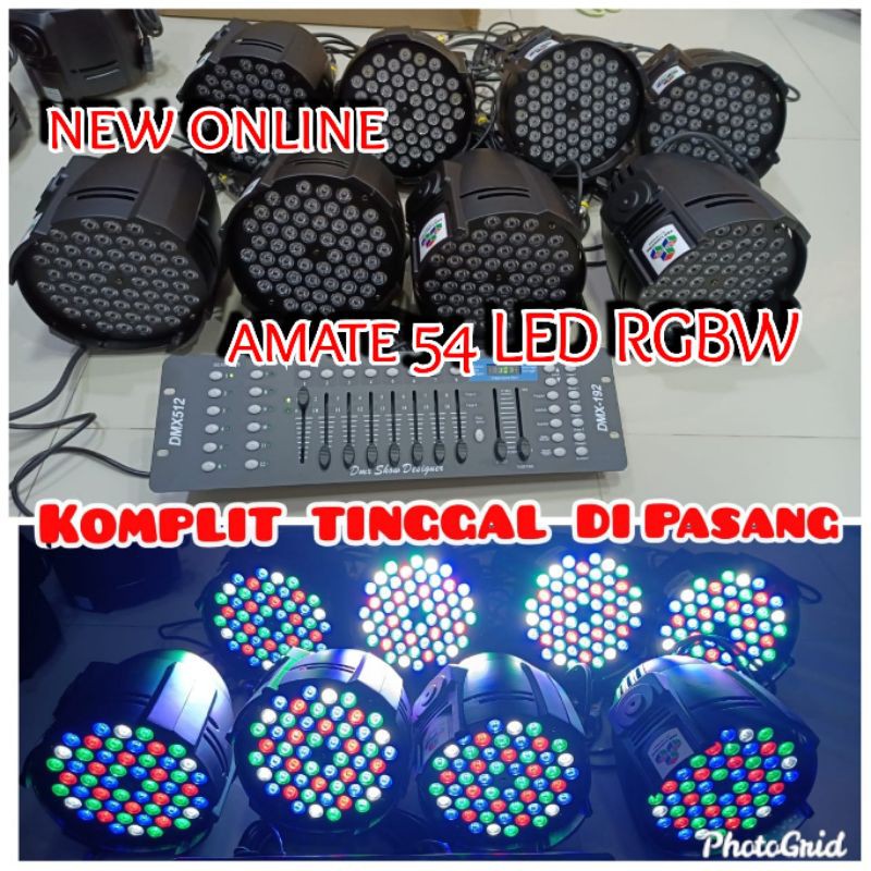 LAMPU PANGGUNG DISCO PAKET 8BUAH PARLED AMATE 54*3W 4LINE PLES MIXER LIGHTING DMX 512 KOMPLIT