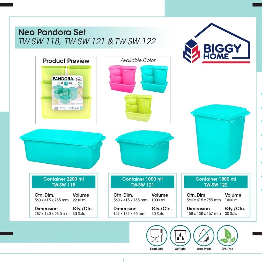 Toples Plastik Set Neo Pandora Storage Food Isi 4pcs Tempat Kotak Wadah Saji Plastik Box Freezer Toples Kue Serbaguna